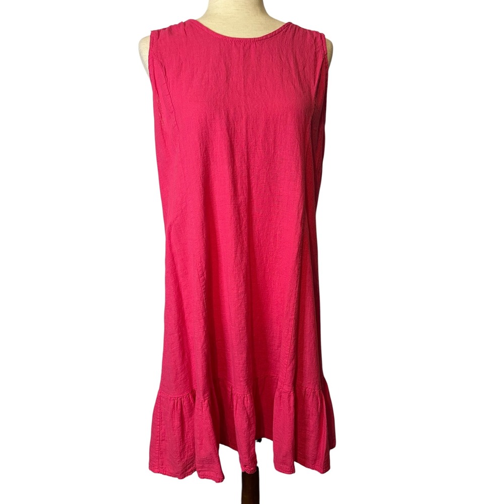 Terzo Millennio Italy Linen Cotton Ruffle Hem Tie Back Shift Dress Pink Large